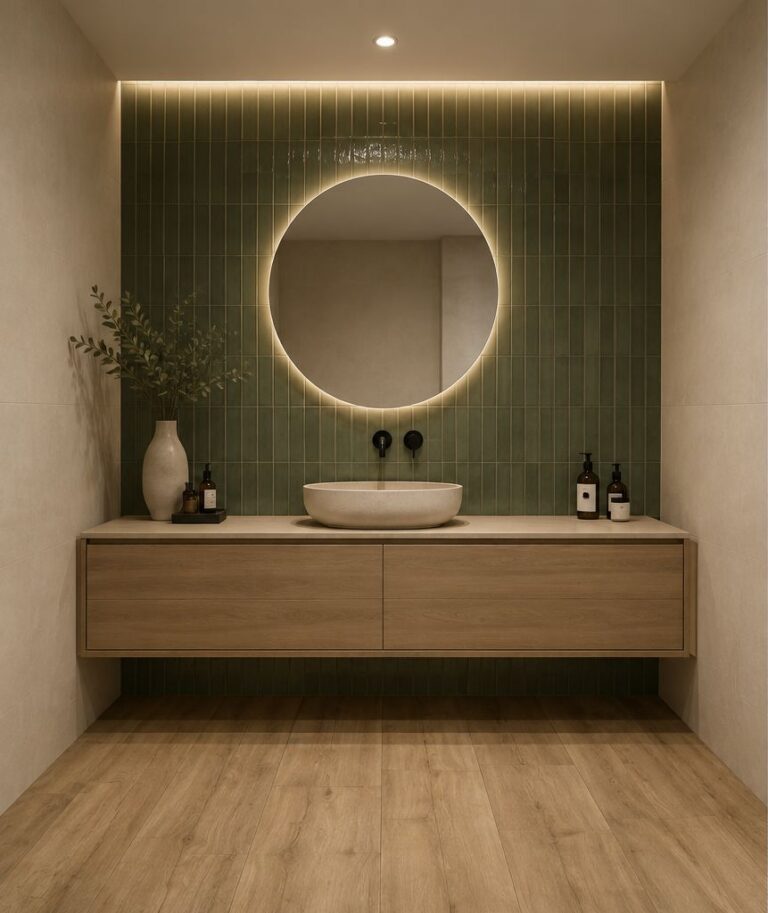 Badkamer met warme herfsttinten tegels