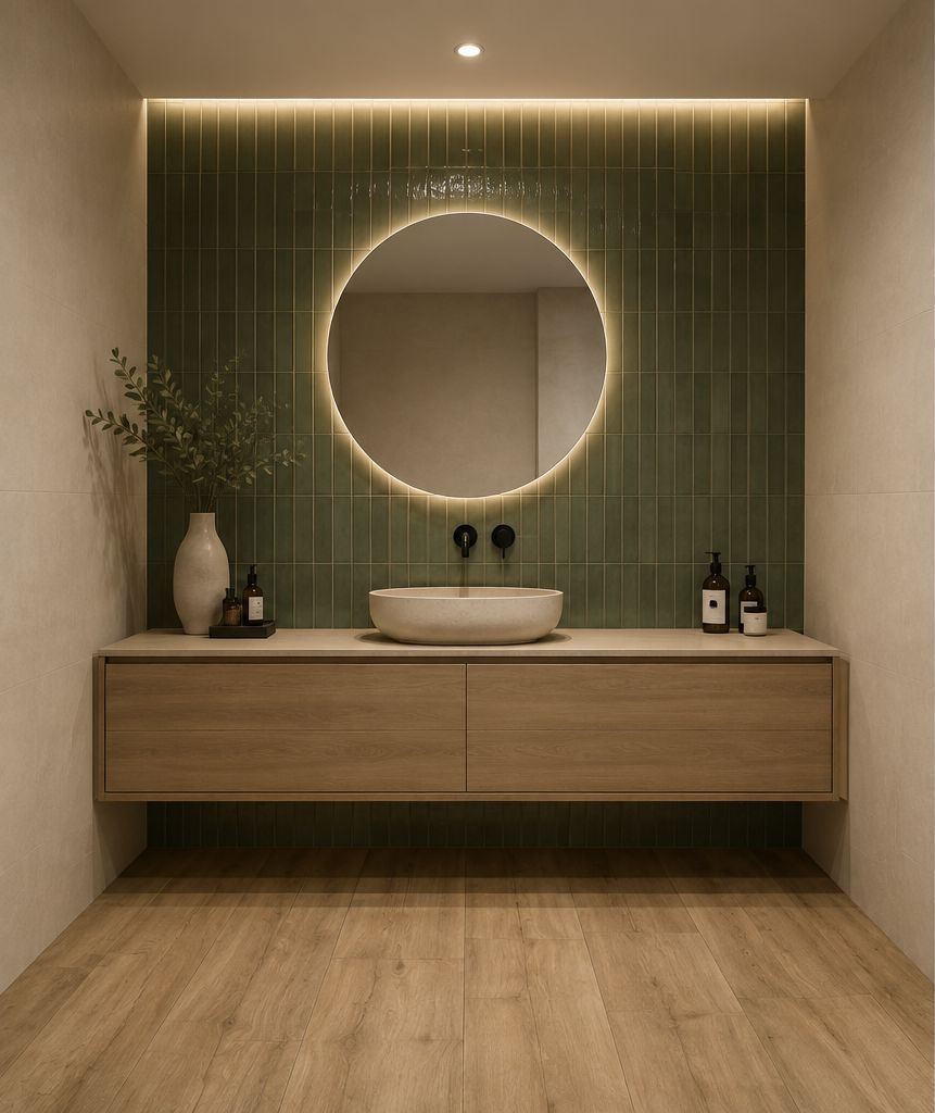 Badkamer met warme herfsttinten tegels