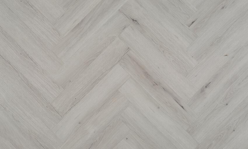 Bobeau Mantaro PVC vloer met grijze houtlook in visgraatpatroon