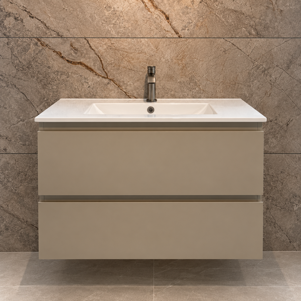 CERADOS Ziva/Torino badmeubel 80 cm taupe met witte keramische wastafel en kraan